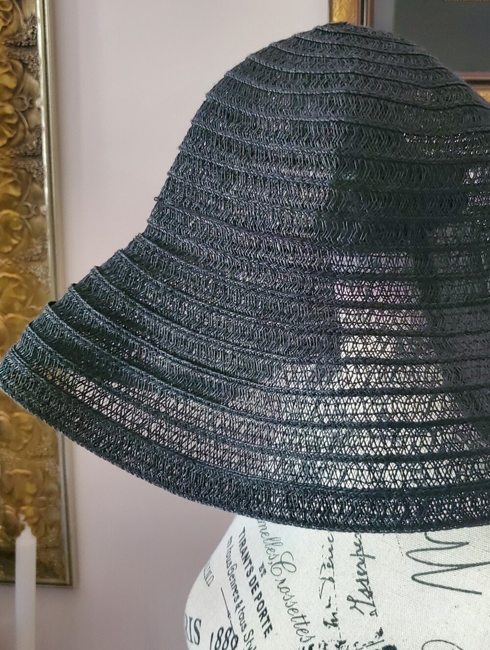 Vintage Betmar Black Paper Wide Brim Floppy Sun Hat